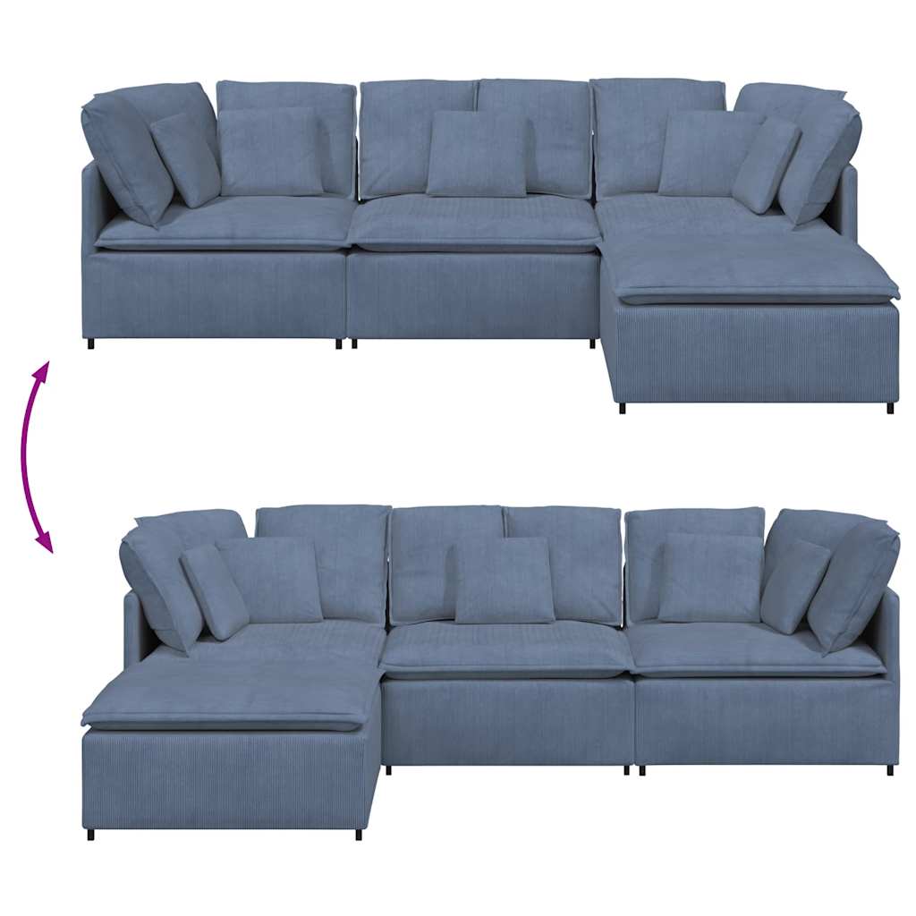 modulsofa med fodskammel og hynder føjlsstof blå