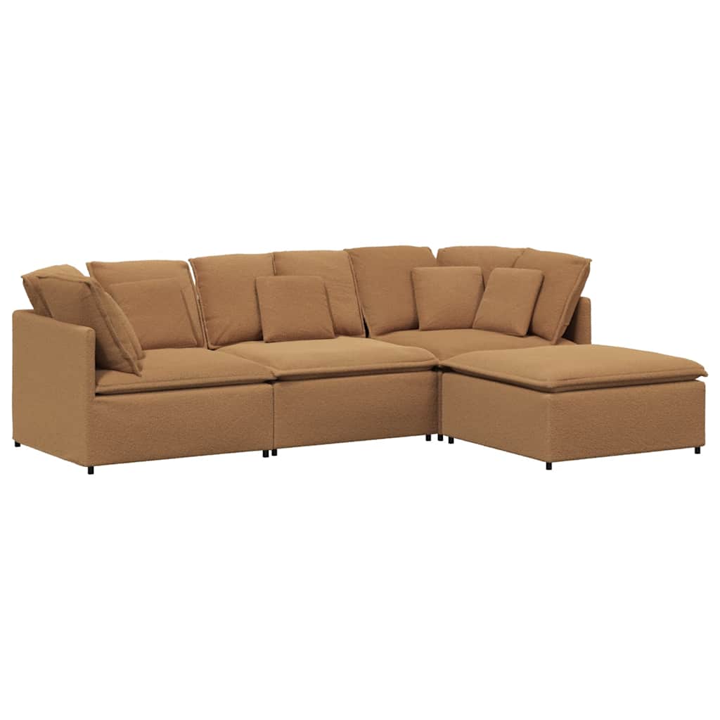 modulsofa med fodskammel&puder krøllet uldlignende stof beige