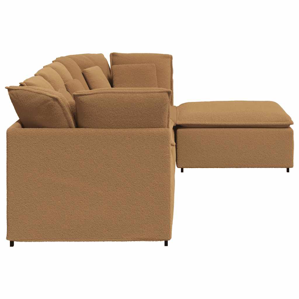 modulsofa med fodskammel&puder krøllet uldlignende stof beige