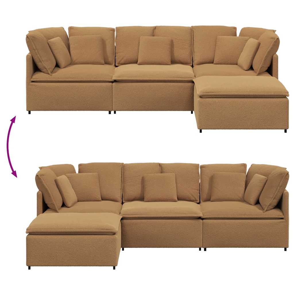 modulsofa med fodskammel&puder krøllet uldlignende stof beige