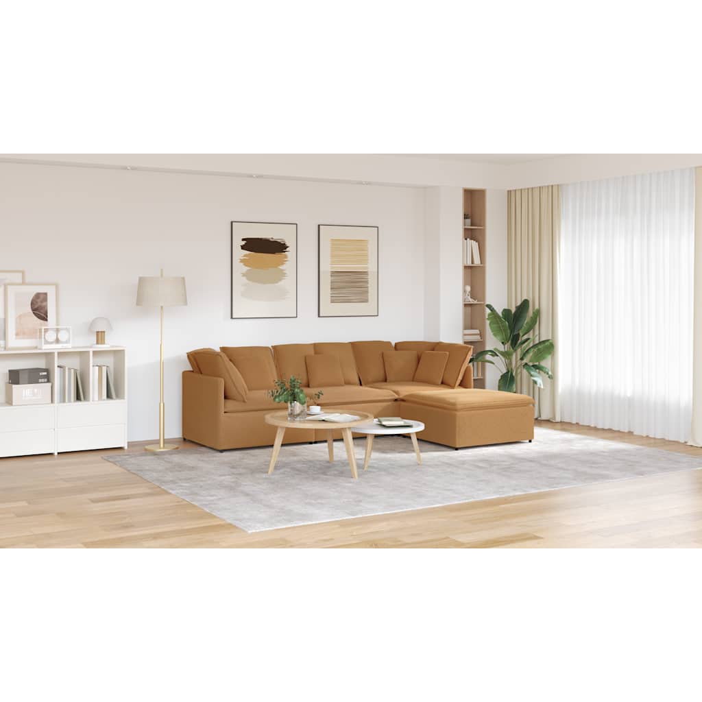 modulsofa med fodskammel&puder krøllet uldlignende stof beige
