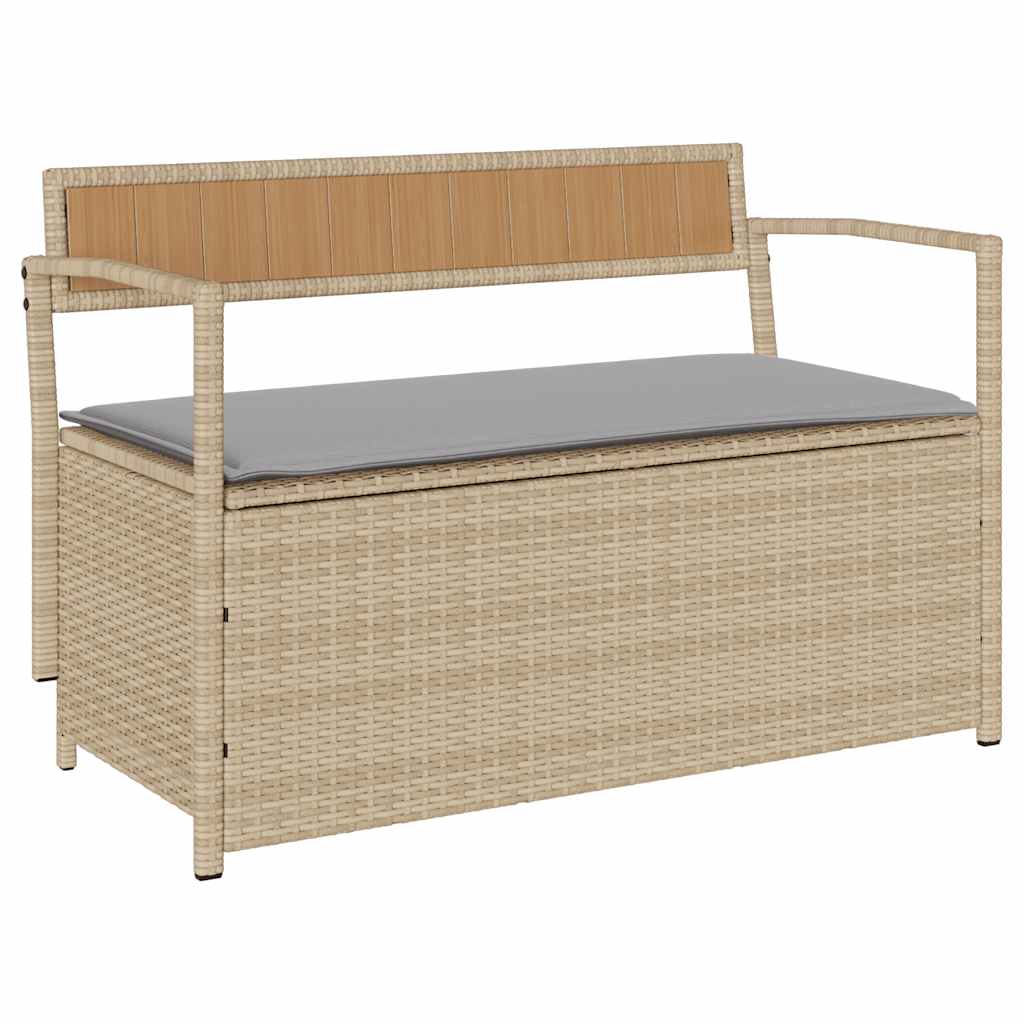 opbevaringsbænk til haven med hynde polyrattan beige