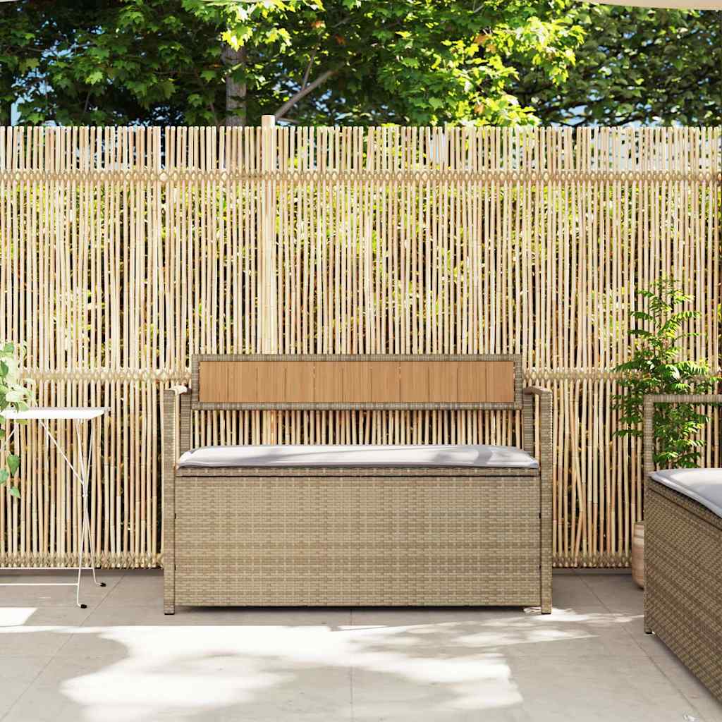 opbevaringsbænk til haven med hynde polyrattan beige