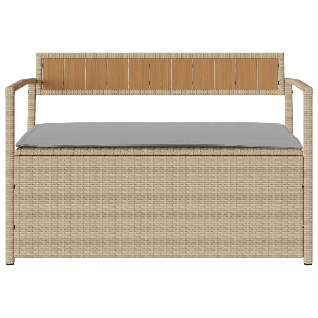 opbevaringsbænk til haven med hynde polyrattan beige