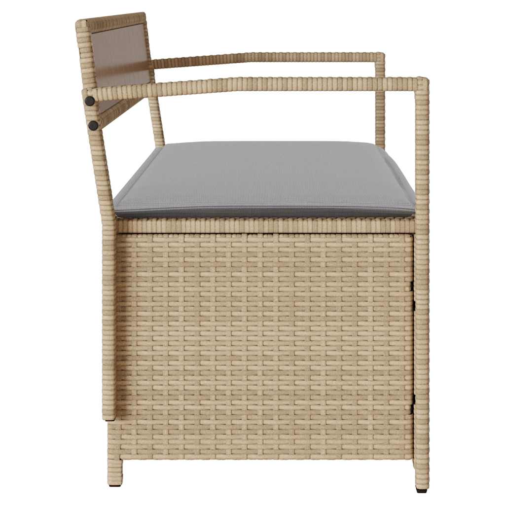 opbevaringsbænk til haven med hynde polyrattan beige