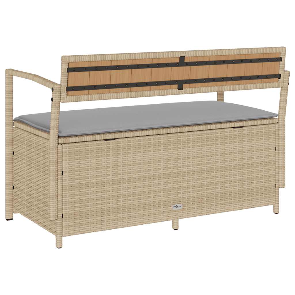 opbevaringsbænk til haven med hynde polyrattan beige
