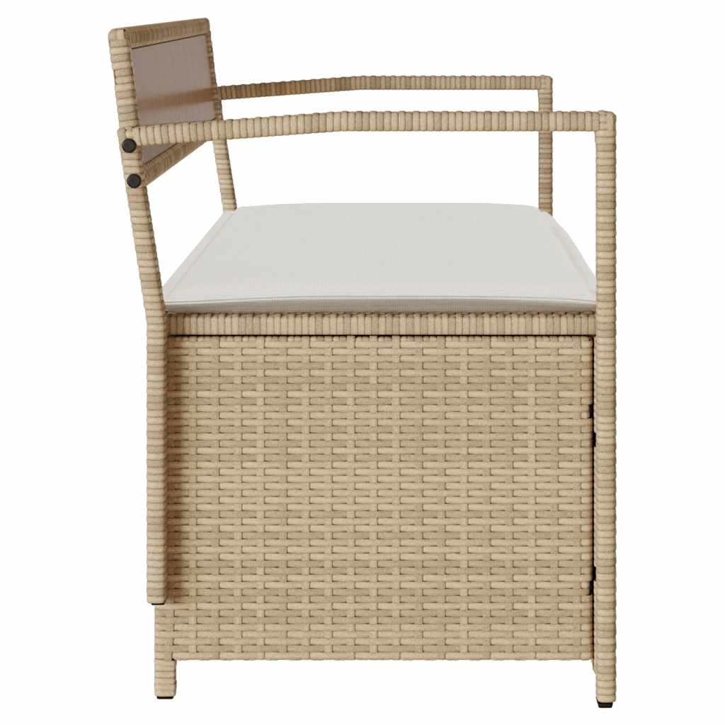 opbevaringsbænk til haven med hynde polyrattan beige