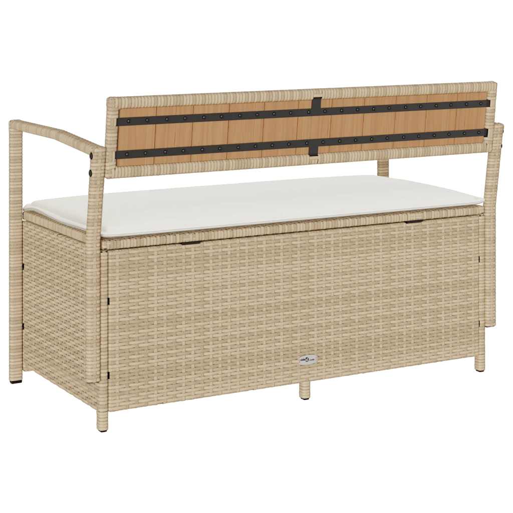 opbevaringsbænk til haven med hynde polyrattan beige