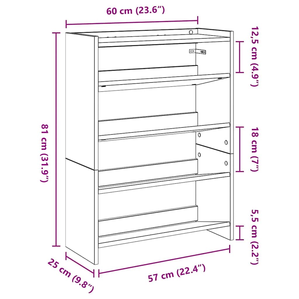 skostativ 60x25x81 cm konstrueret træ brun egetræsfarve
