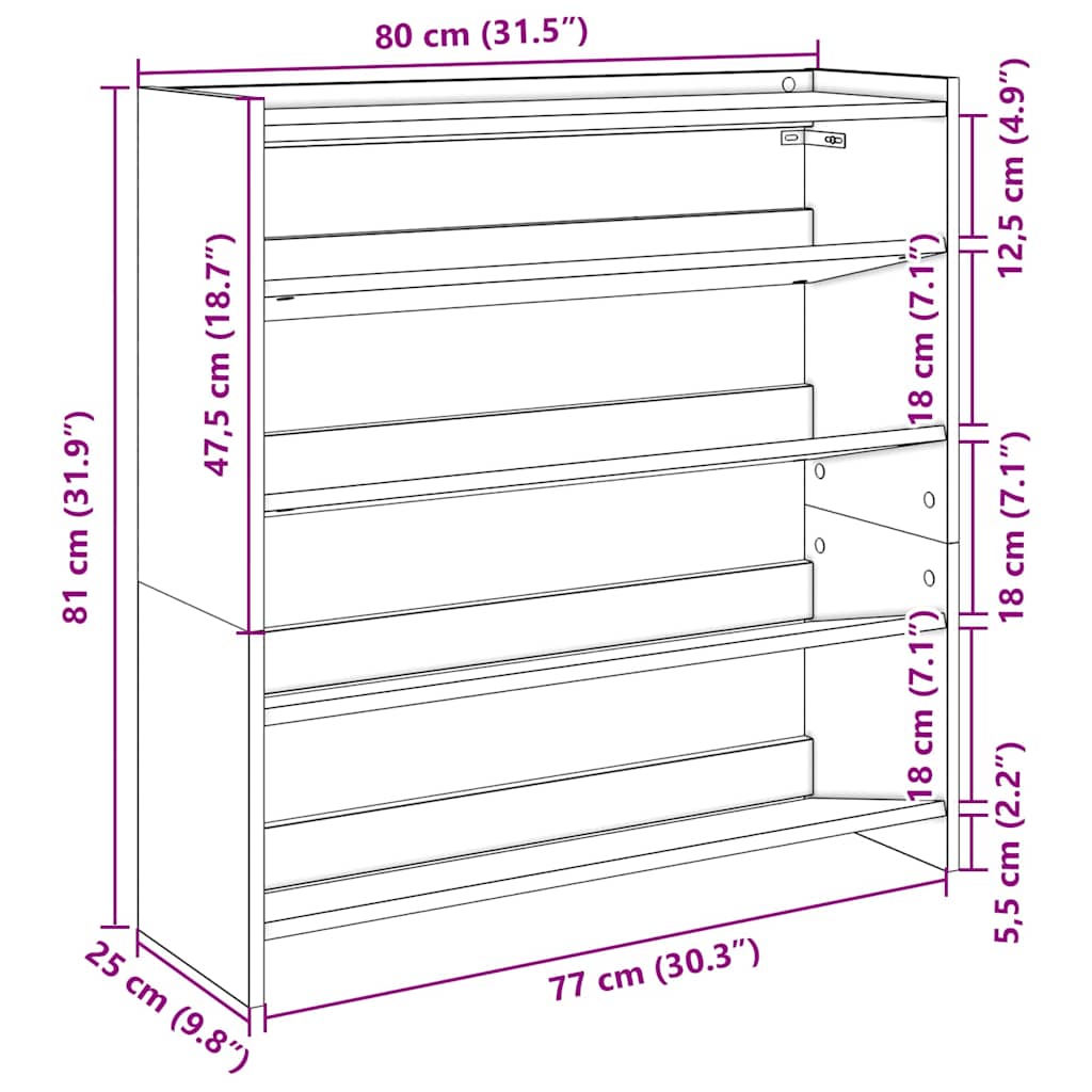 skostativ 80x25x81 cm konstrueret træ røget egetræsfarve