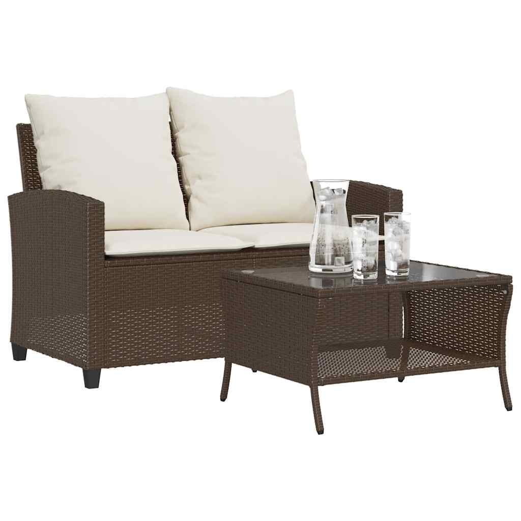 2-personers sofa med hynder og bord polyrattan brun