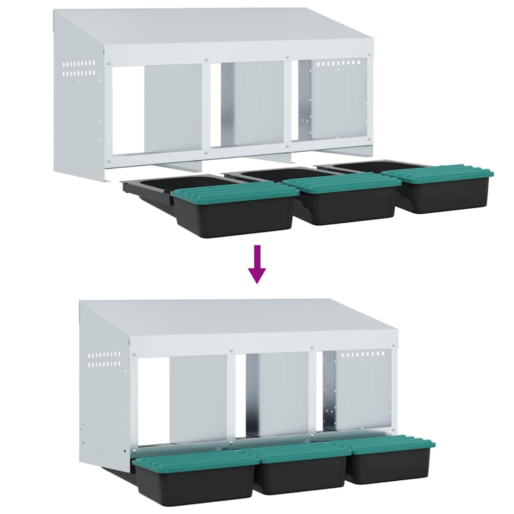 hønseredekasse med 3 rum vægmonteret galvaniseret stål