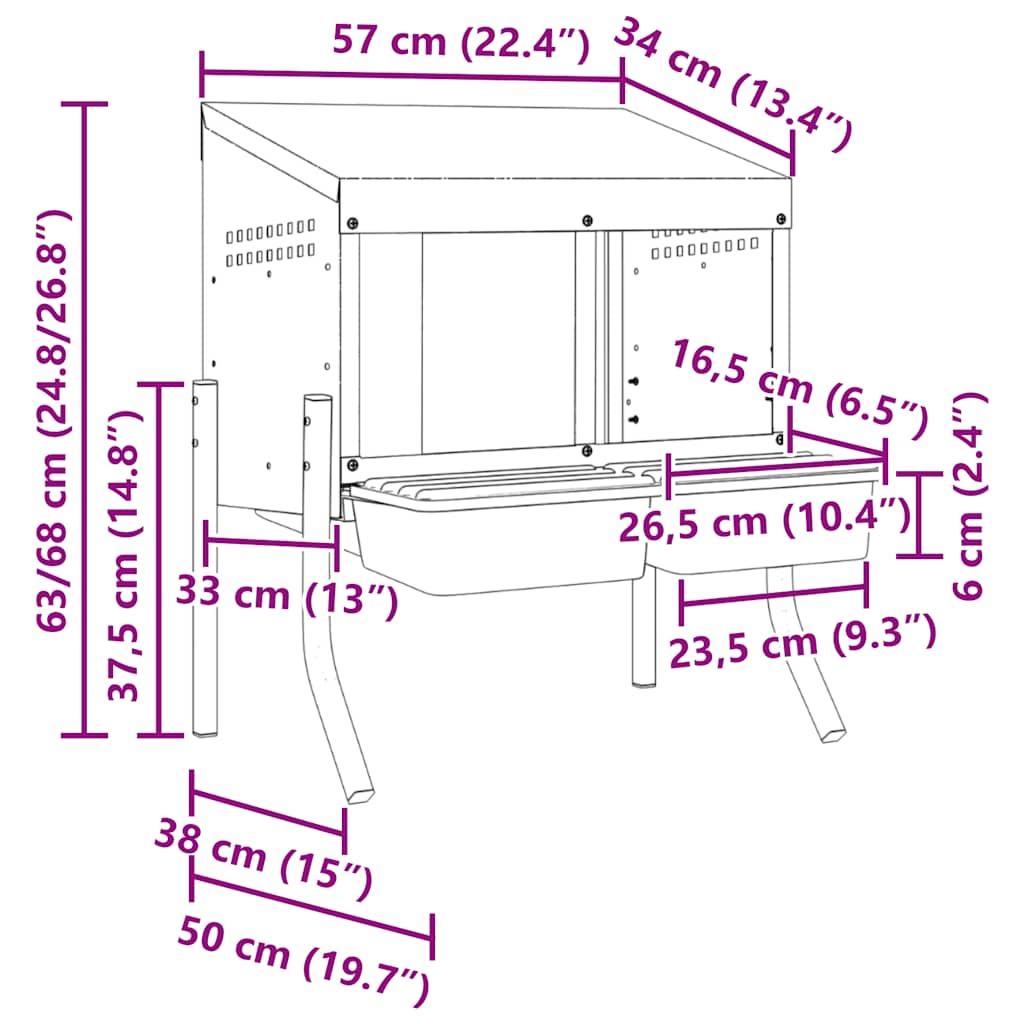 hønseredekasse 2 rum med ben galvaniseret stål