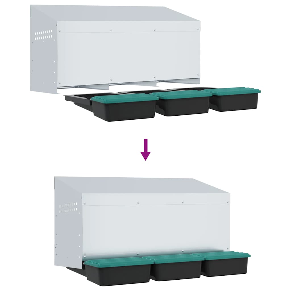 hønseredekasse med 3 rum vægmonteret galvaniseret stål
