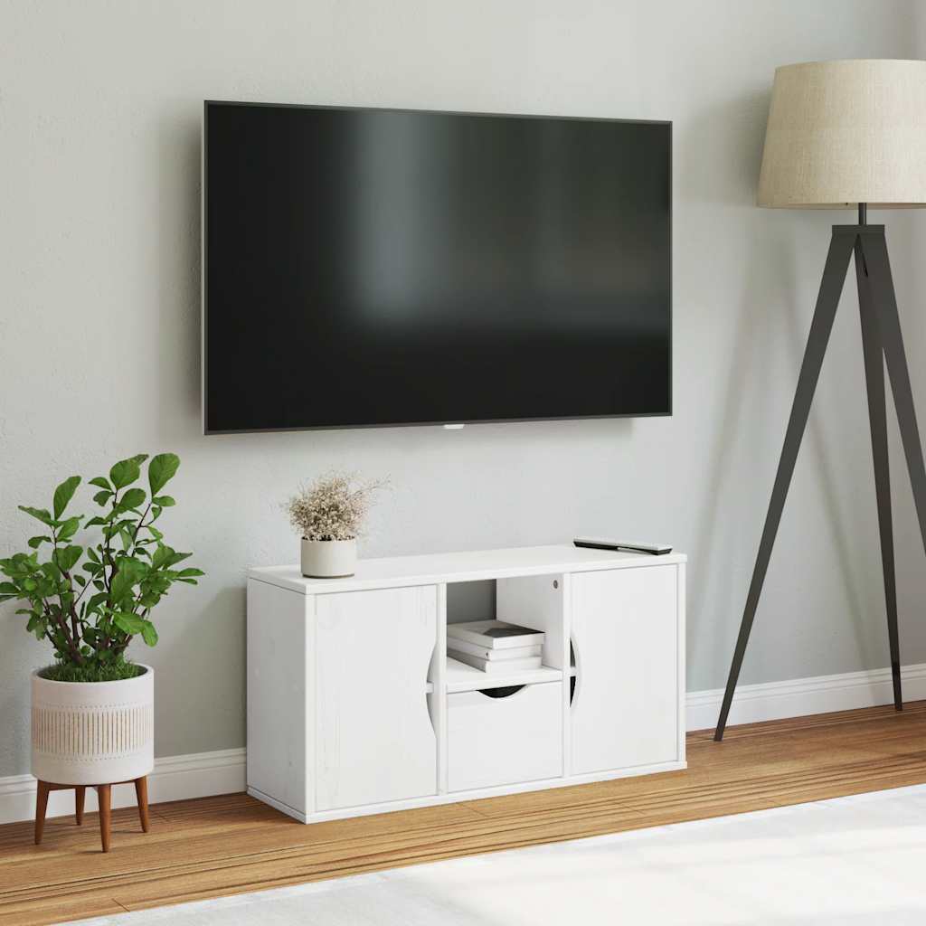 TV-skab ODDA med skuffe 79x24x40 cm massivt fyrretræ hvid