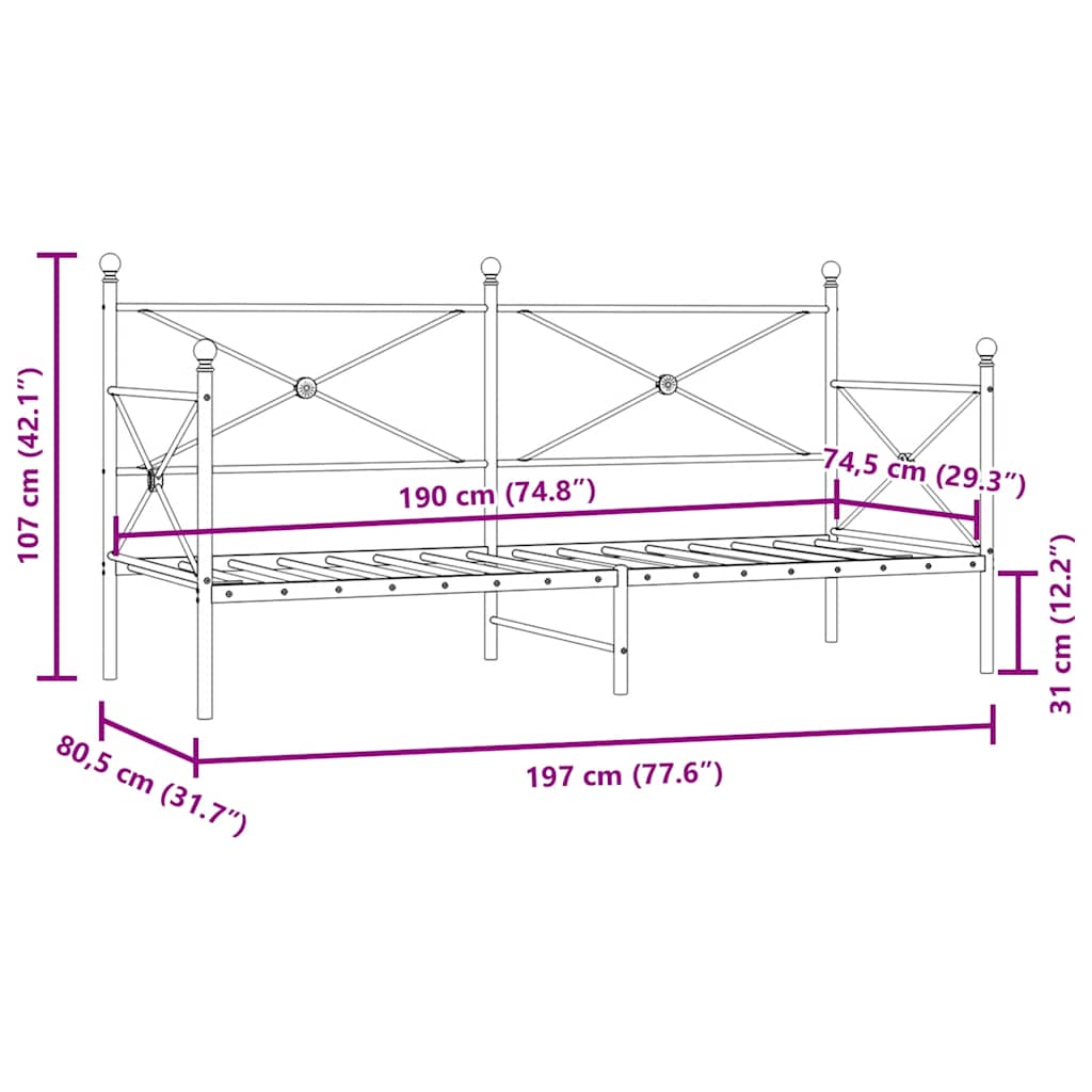 daybed uden madras 75x190 cm stål sort