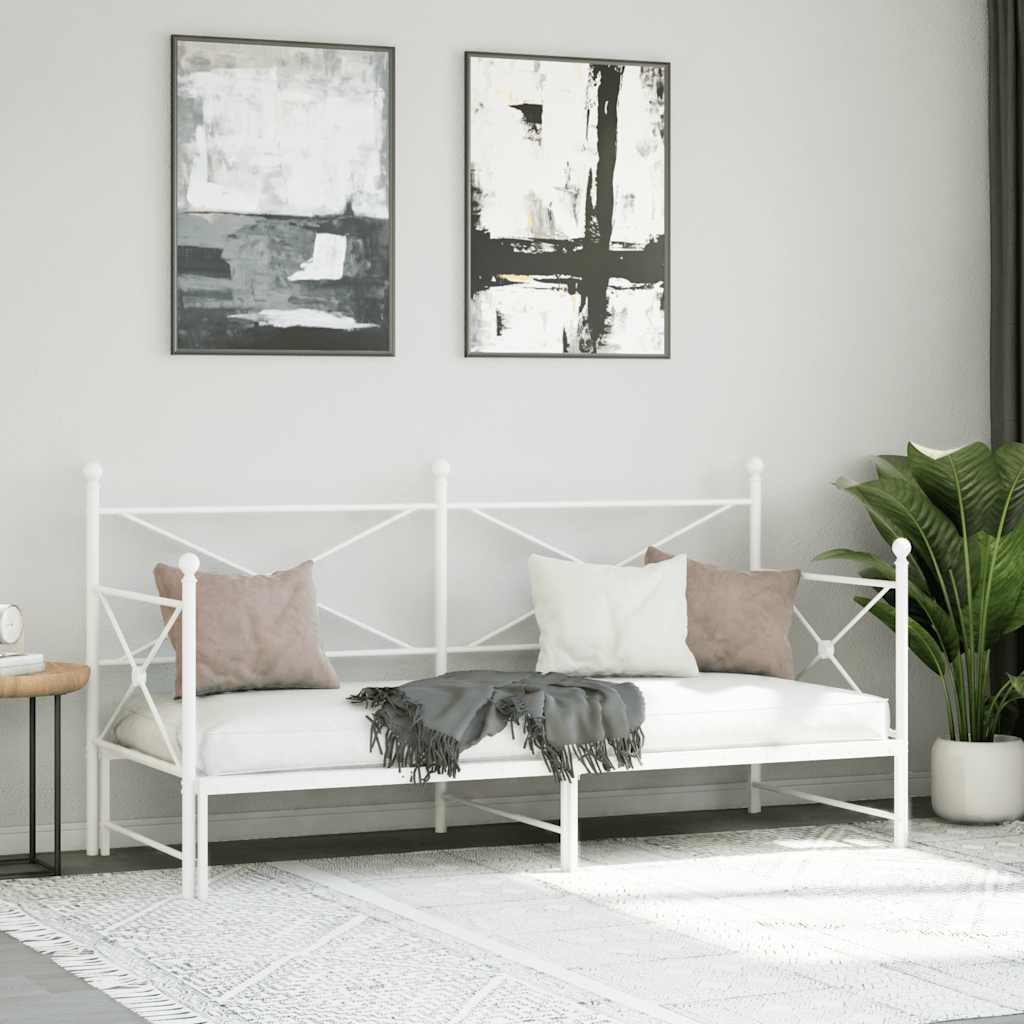 daybed med udtræk uden madras 90x200 cm stål hvid