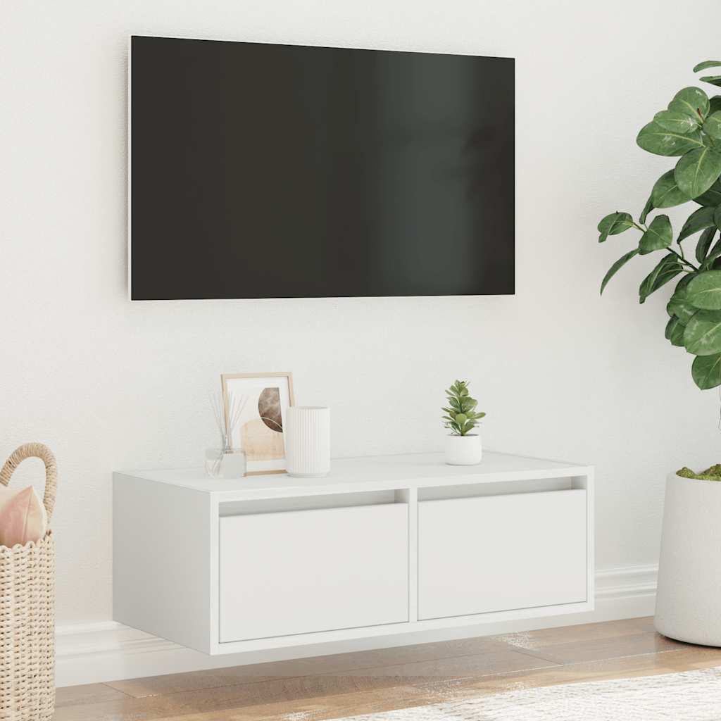 tv-skab med LED-lys 75x35,5x25 cm hvid