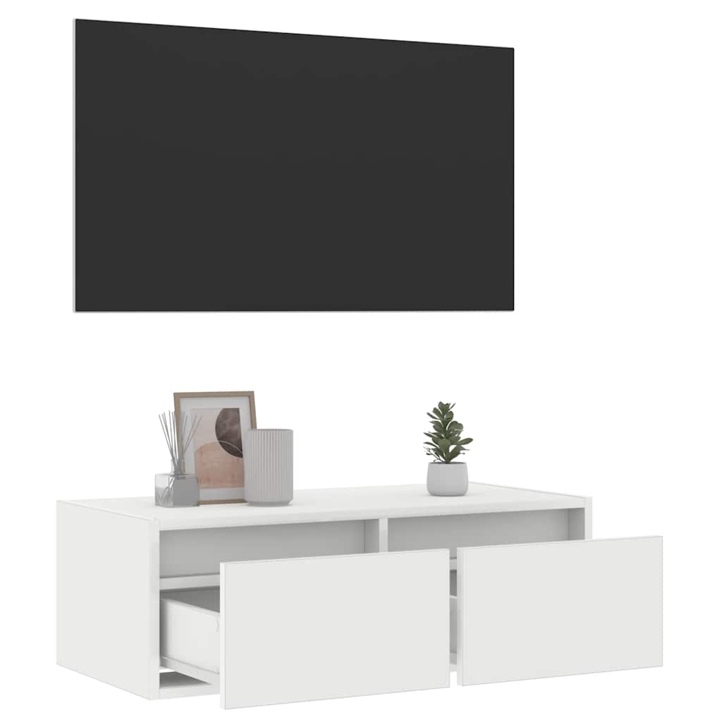tv-skab med LED-lys 75x35,5x25 cm hvid