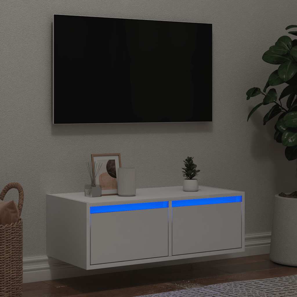 tv-skab med LED-lys 75x35,5x25 cm hvid