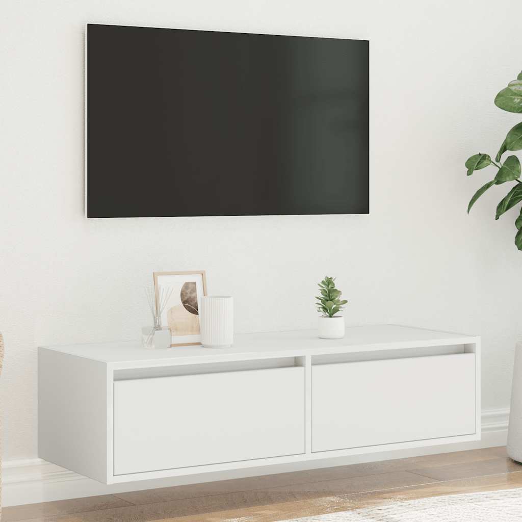 tv-skab med LED-lys 100X35,5x25 cm hvid
