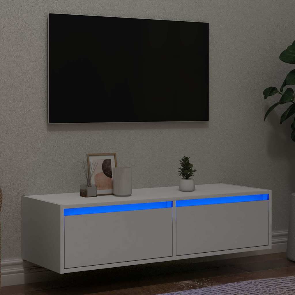 tv-skab med LED-lys 100X35,5x25 cm hvid