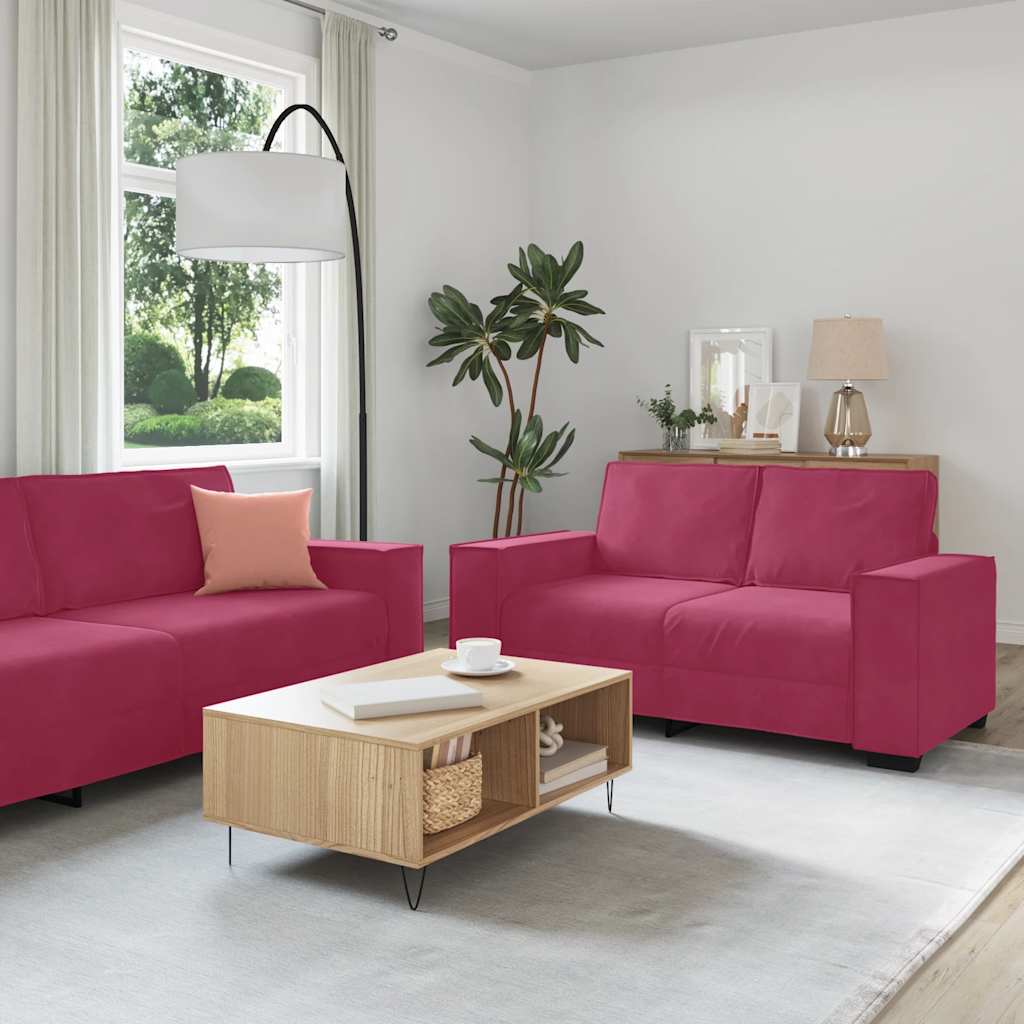 sofasæt 2 dele med hynder velour vinrød