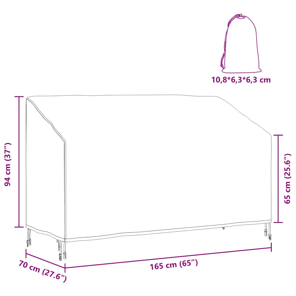 Havebænkkappe Sort 165 x 70 x 65 / 94 cm 210D stof