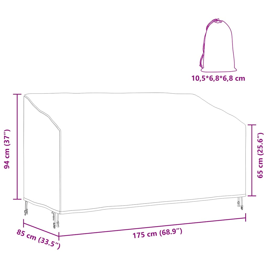 Havebænkkappe Sort 175 x 85 x 65 / 94 cm 420D stof