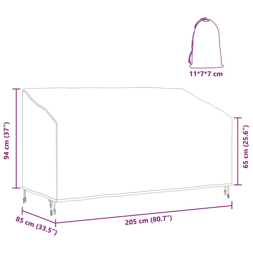 Havebænkkappe Sort 205 x 85 x 65 / 94 cm 210D stof