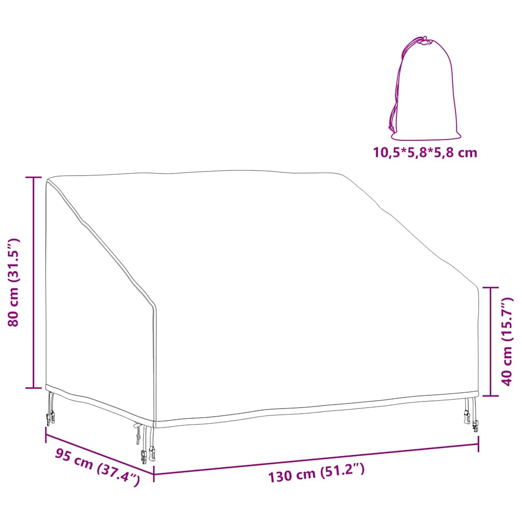 Havebænkkappe Sort 130 x 95 x 40 / 80 cm 420D stof