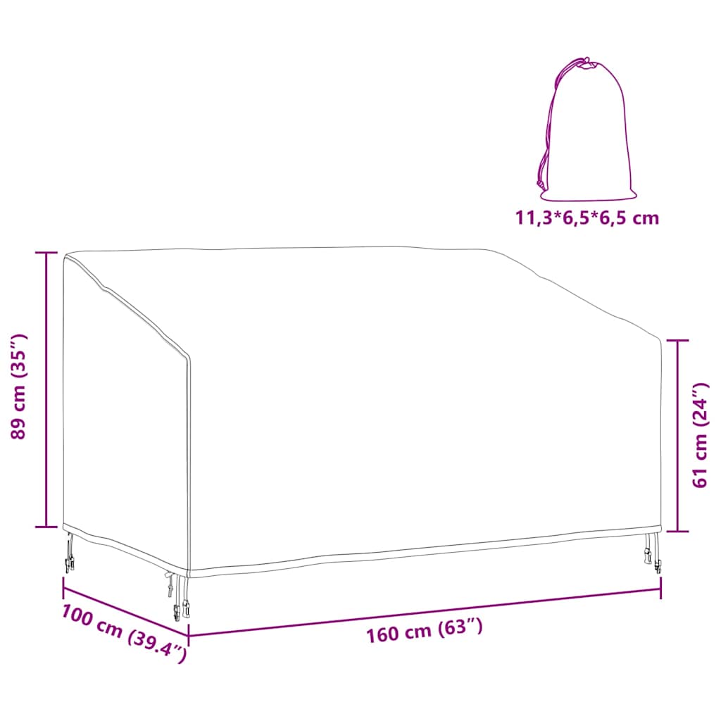 Havebænkkappe Sort 160 x 100 x 61 / 89 cm 210D stof