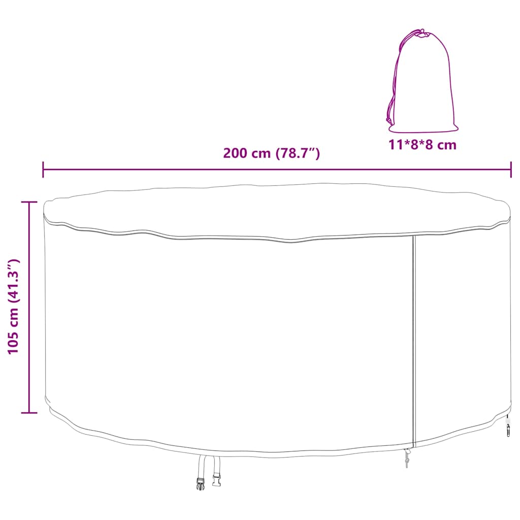 Overtræk til havemøbler Sort 200 x 200 x 105 cm 210D stof