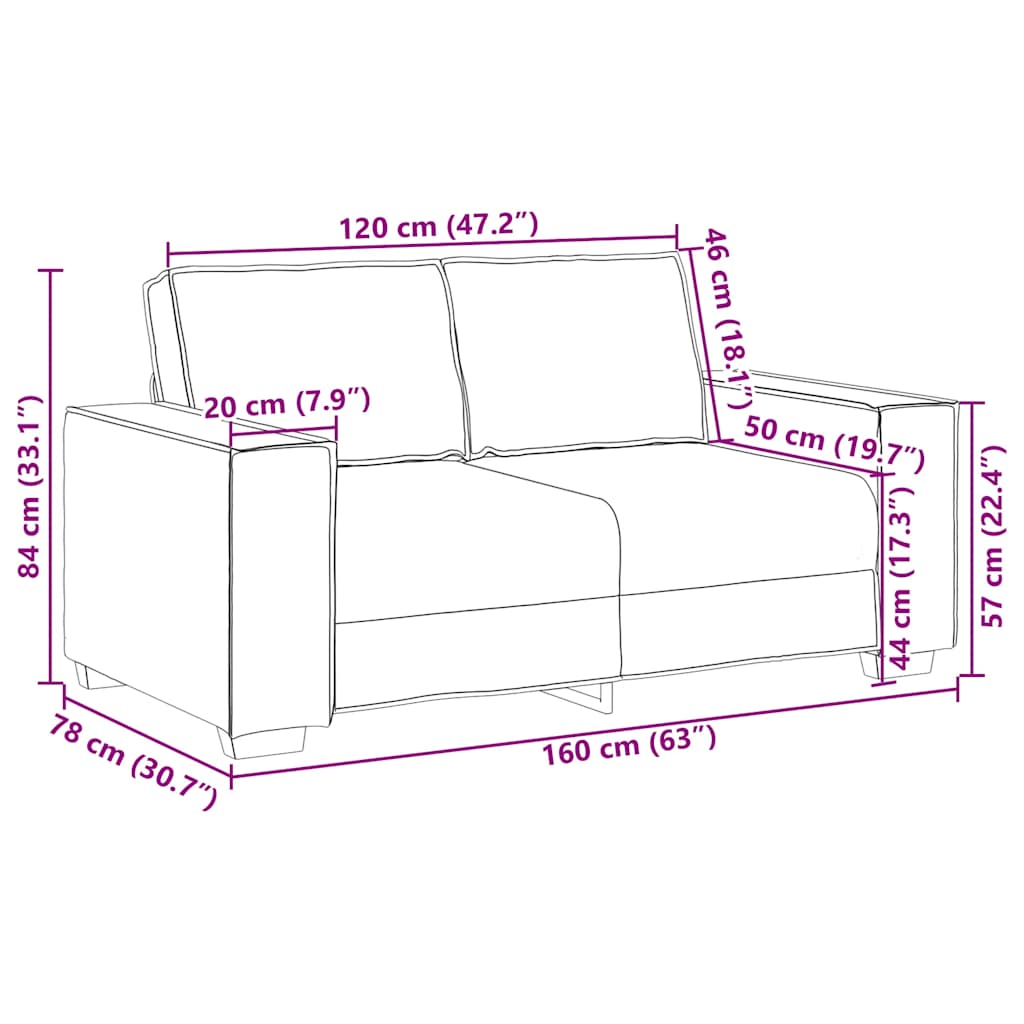 2-personers sofa 120 cm fløjl sort