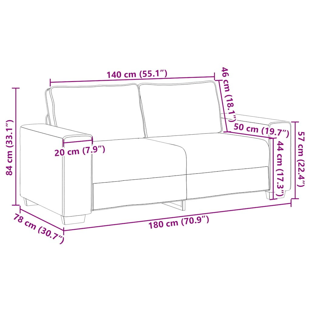 2-personers sofa 140 cm fløjl vinrød
