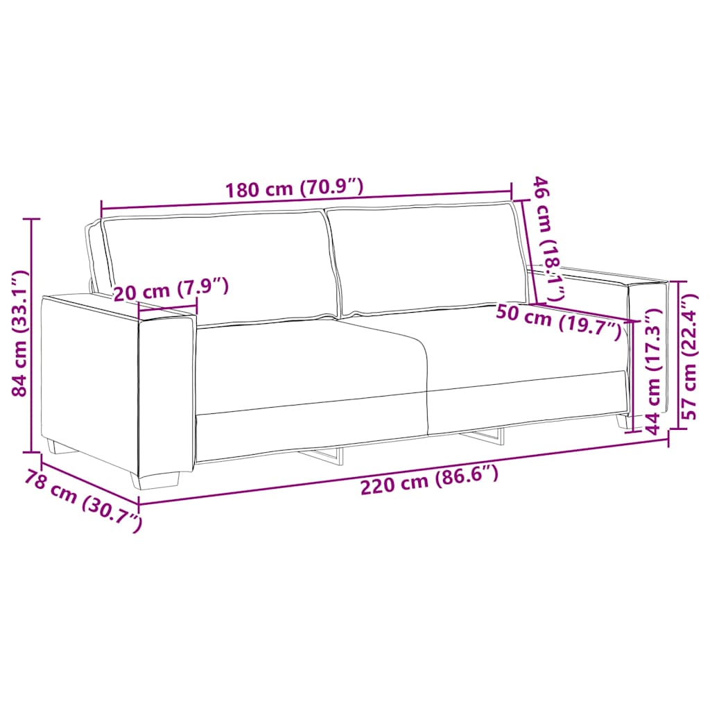 3-personers sofa 180 cm fløjl lyserød