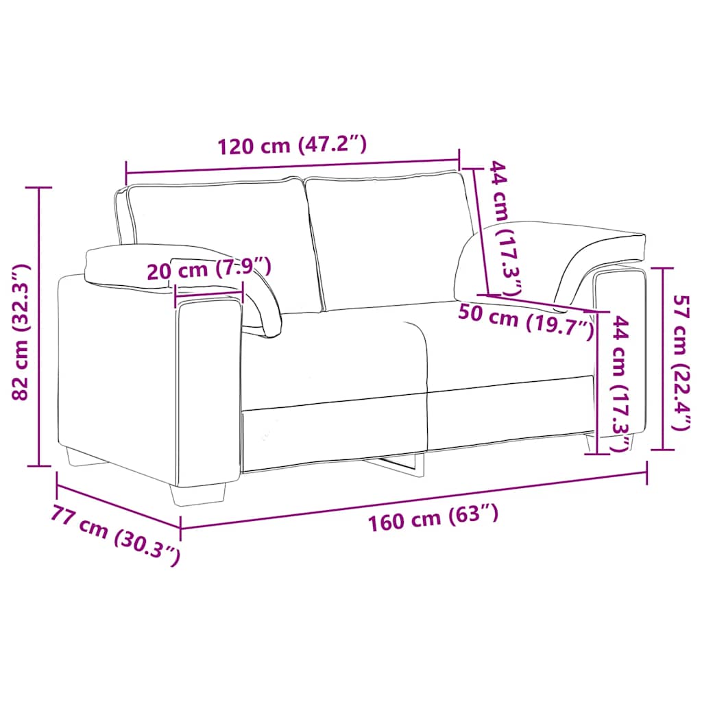 elskovssofa 120 cm fløjl lysegrå