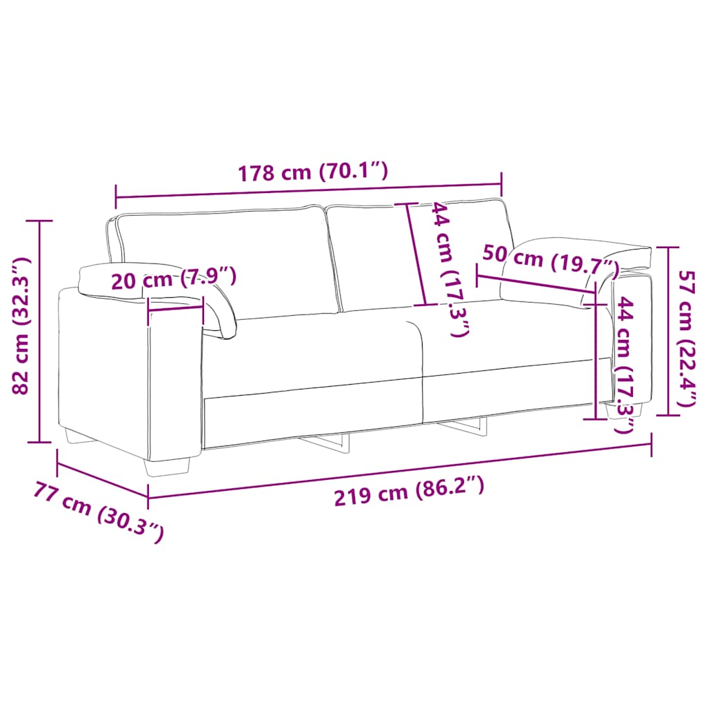 3-personers sofa 178 cm fløjl brun