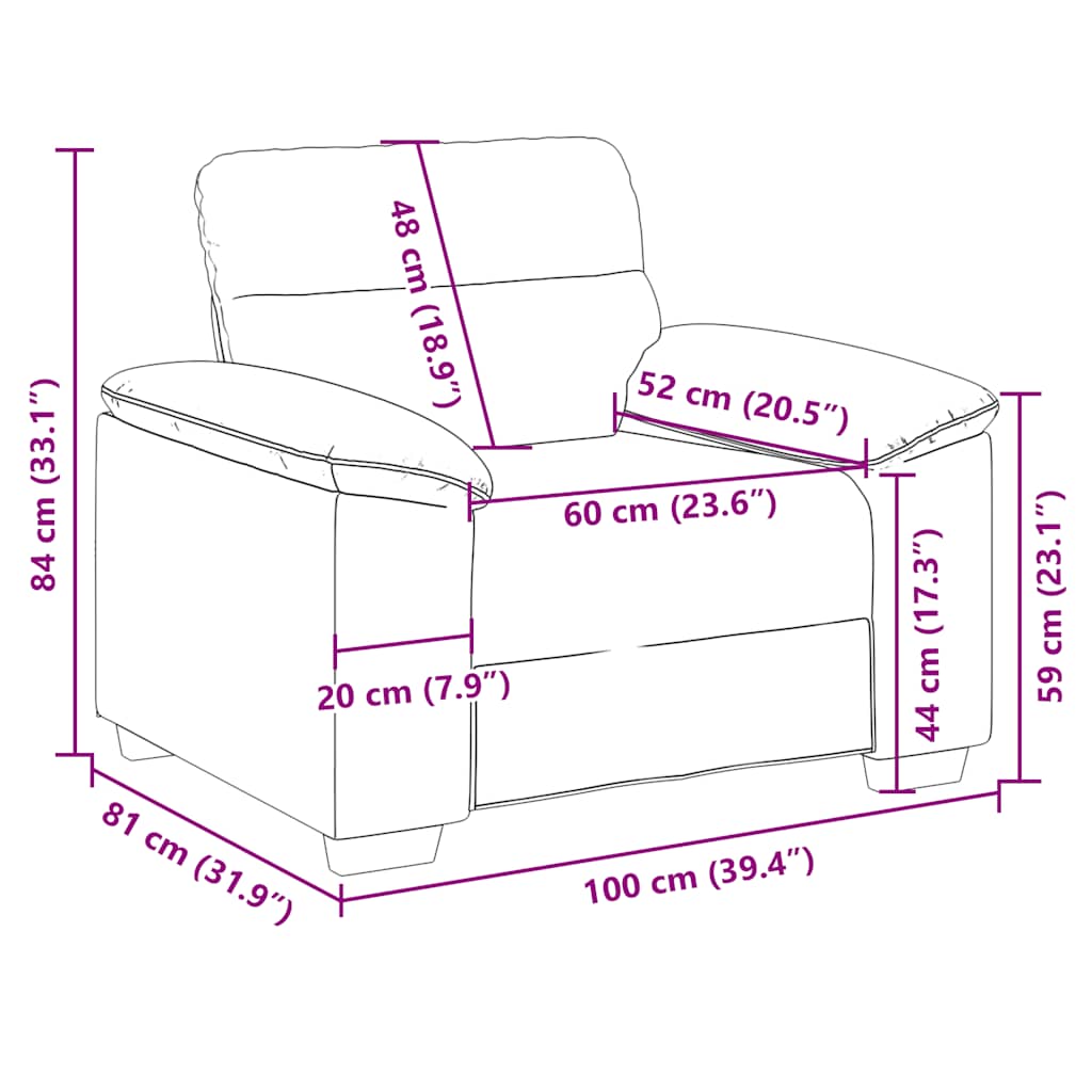 lænestol 60 cm kunstlæder grå