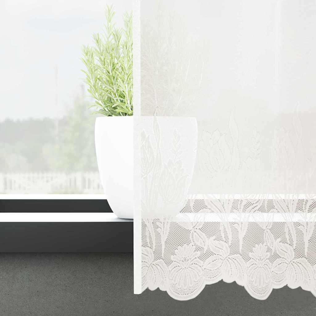Lace Gardin med gardiner Blomstret Hvid 100 x 1200 cm Polyester