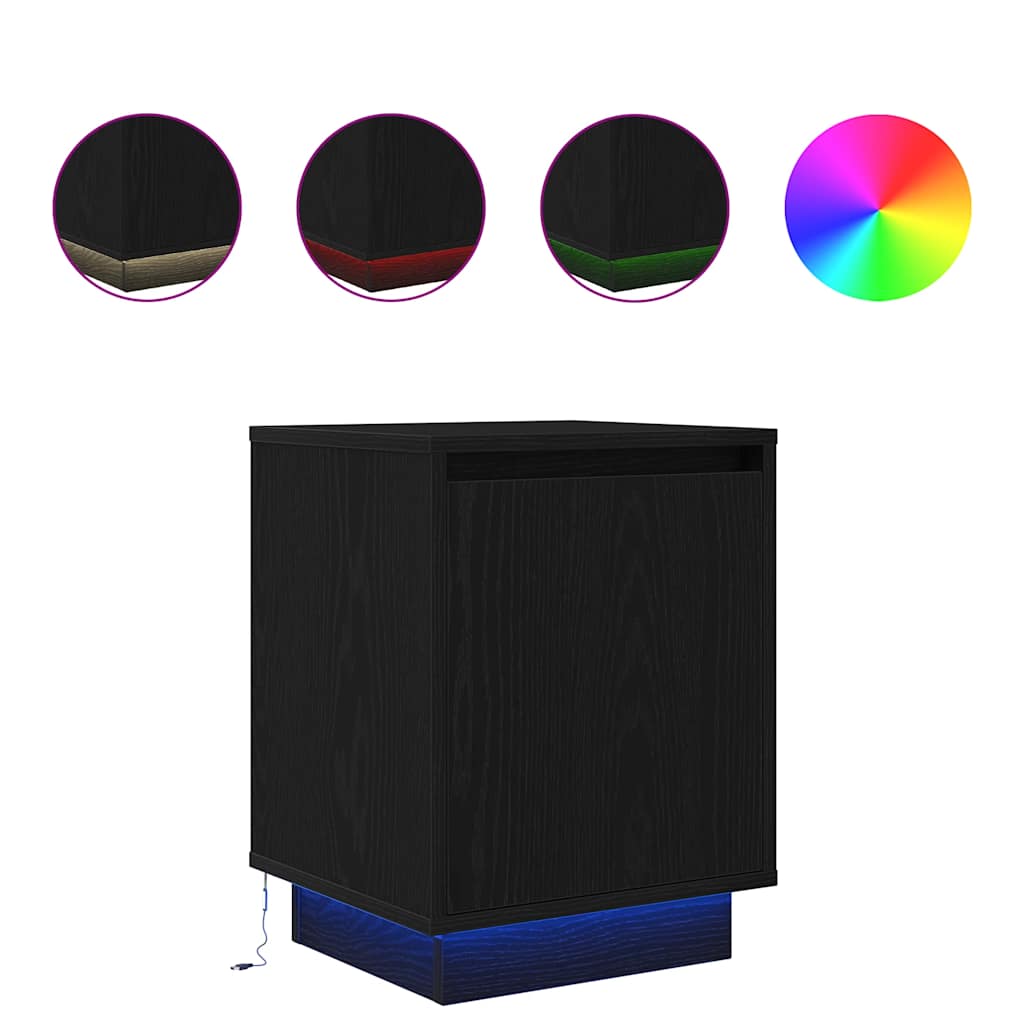 Sengeskab med LED-lys Sort 38x34x50 cm - Flotthjem