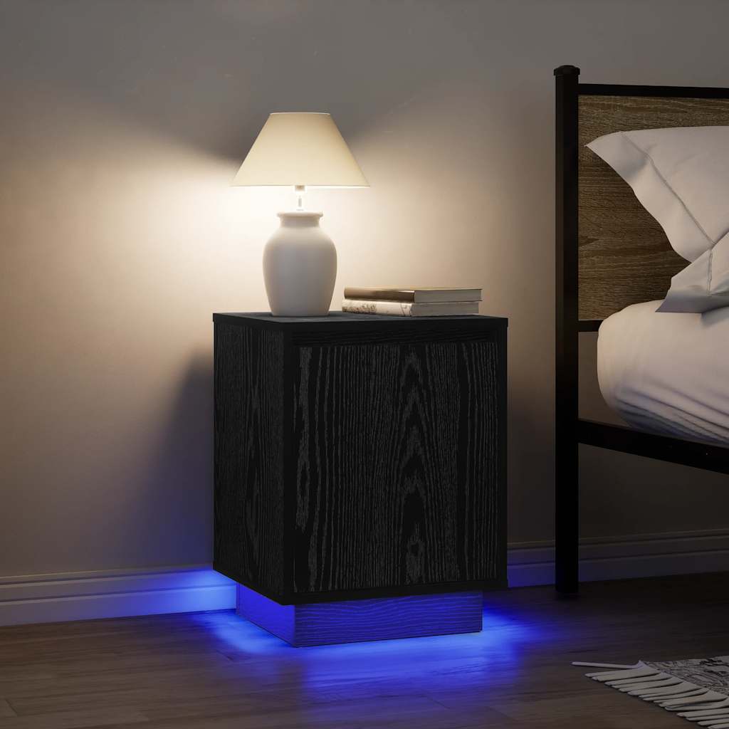 Sengeskab med LED-lys Sort 38x34x50 cm - Flotthjem