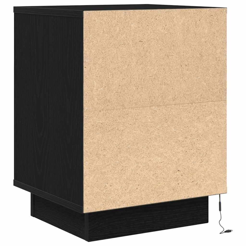Sengeskab med LED-lys Sort 38x34x50 cm - Flotthjem