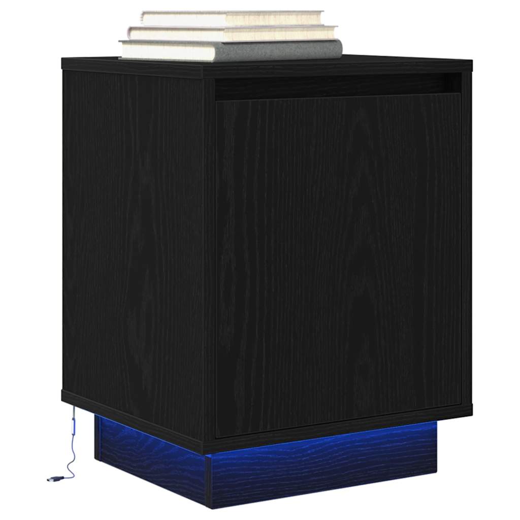 Sengeskab med LED-lys Sort 38x34x50 cm - Flotthjem