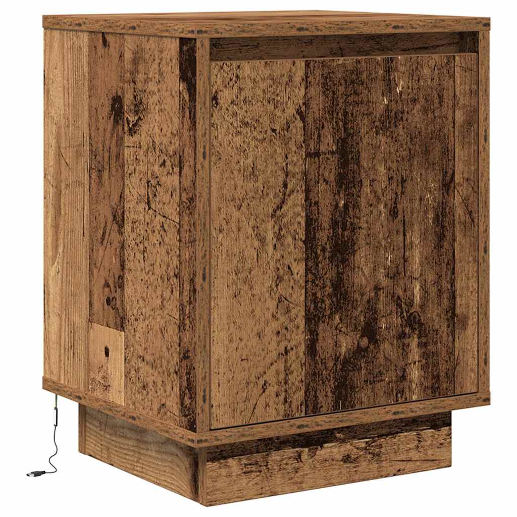 sengeskabe 2 stk. med LED-lys 38x34x50 cm gammelt træ-look - Flotthjem
