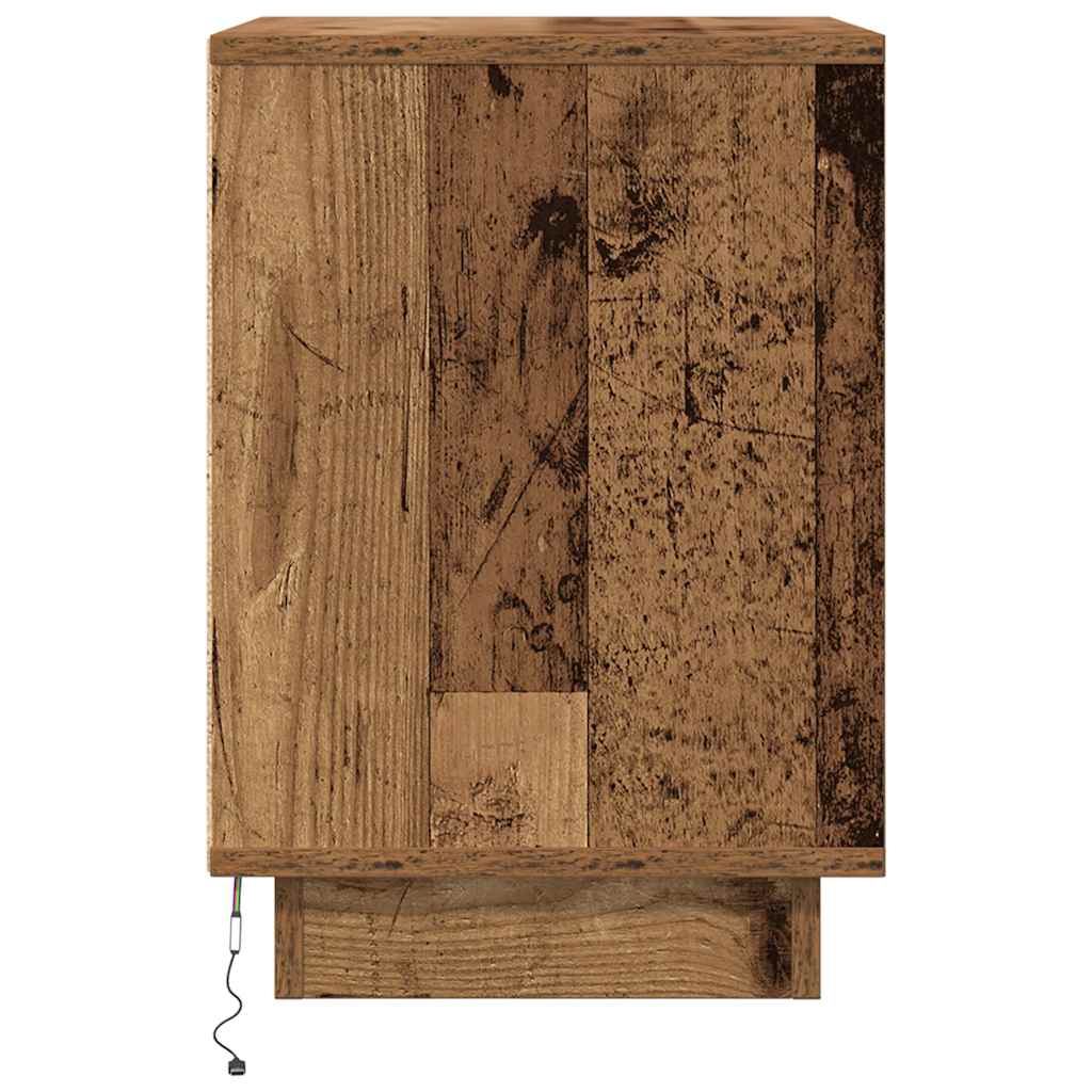 sengeskabe 2 stk. med LED-lys 38x34x50 cm gammelt træ-look - Flotthjem