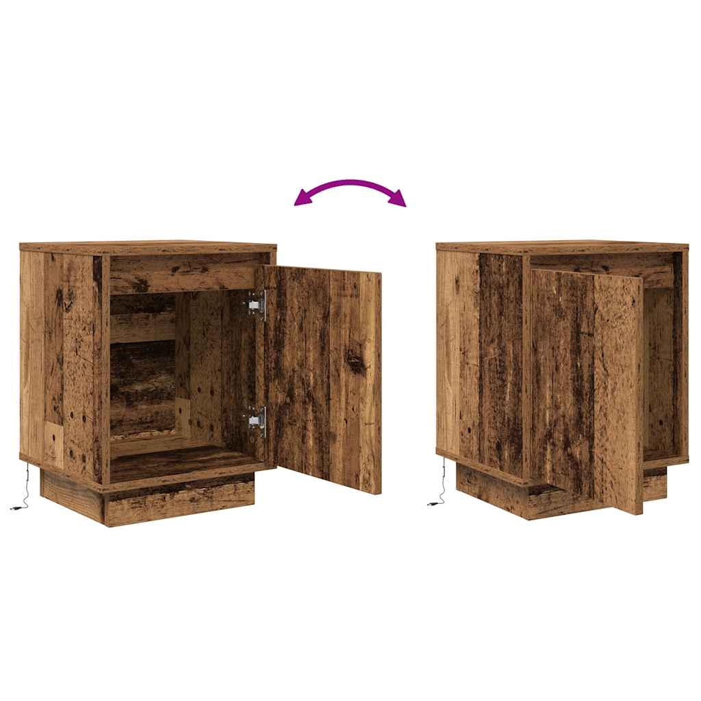 sengeskabe 2 stk. med LED-lys 38x34x50 cm gammelt træ-look - Flotthjem
