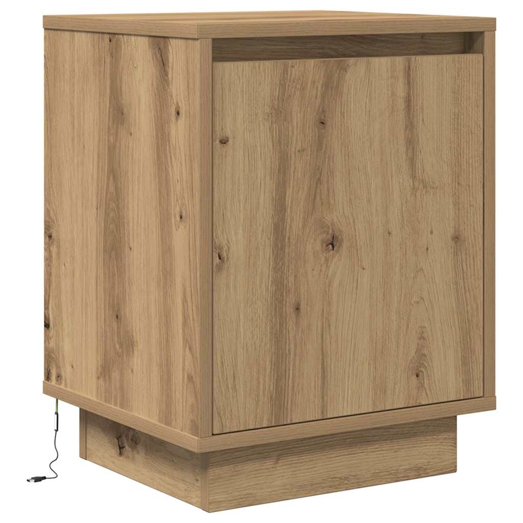 Sengeskab med LED-lys Håndværks eg 38x34x50 cm - Flotthjem