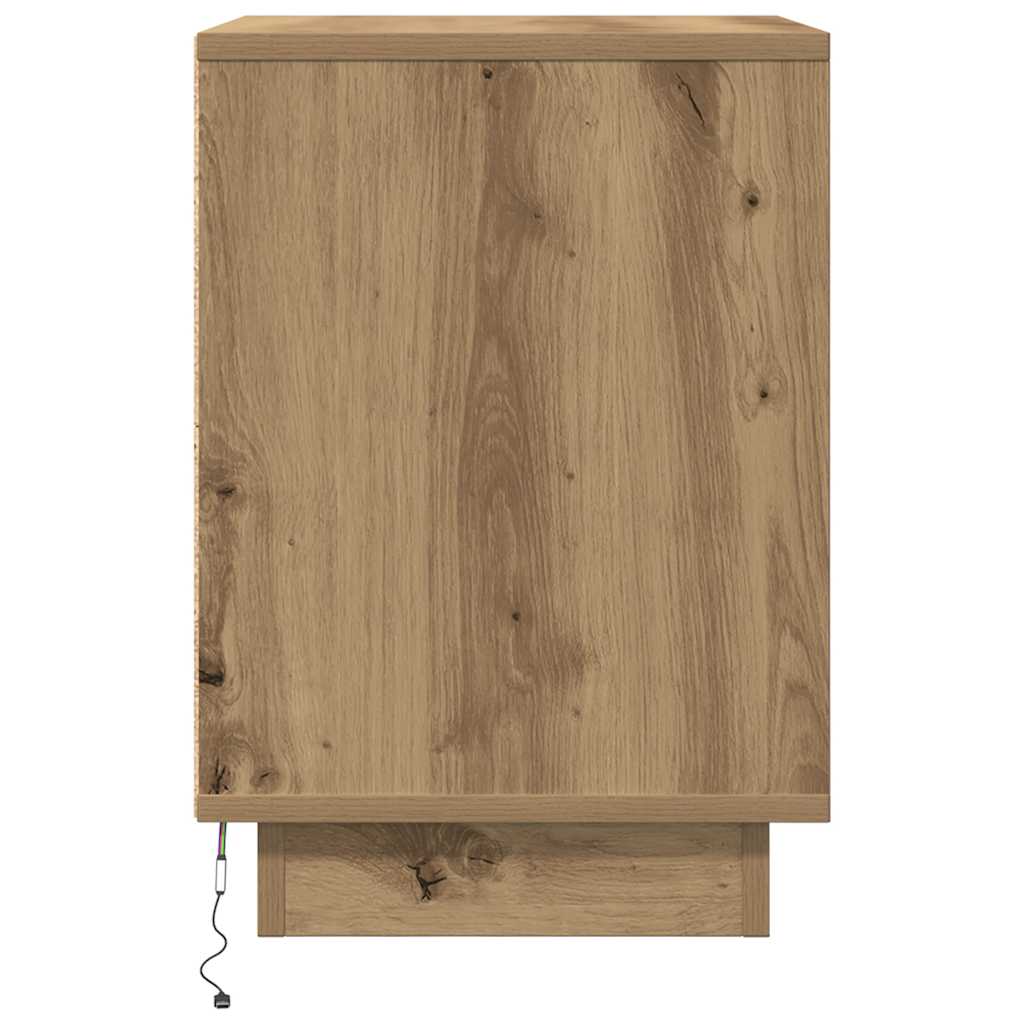 Sengeskab med LED-lys Håndværks eg 38x34x50 cm - Flotthjem