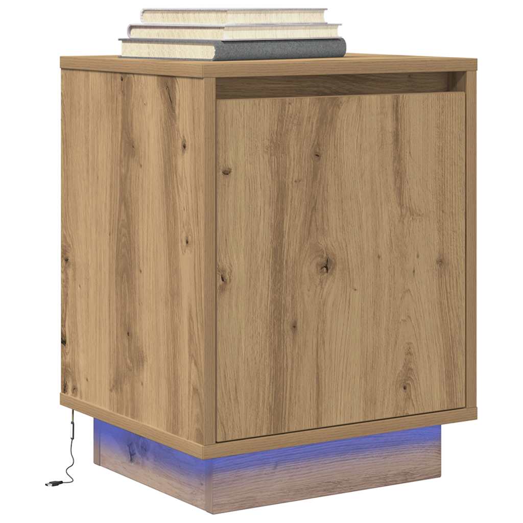 Sengeskab med LED-lys Håndværks eg 38x34x50 cm - Flotthjem